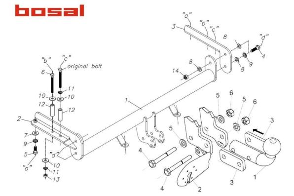 Фаркоп (ТСУ) для CHEVROLET Lacetti 2004-2013 седан съемный шар на двух болтах 1.1тонны Босал